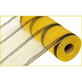 Craig Bachman 10.5" Wide Tinsel Foil Deco Poly Mesh: Gold & Black Wreath Ribbon Deco Mesh Bow Gift Wrapping