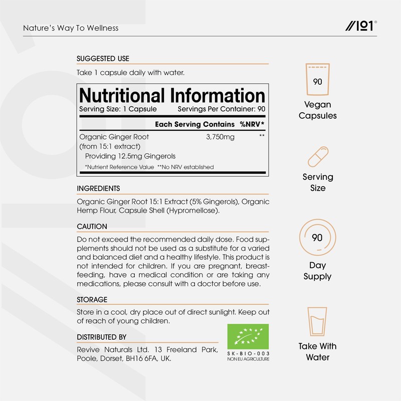 Organic Ginger Extract 3750mg – Standardised 5% Gingerols (12.5mg) -