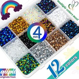 qiipii 12 Color Jelly Resin Rhinestones for Crafting 4mm Flatback Stones Gems Dark Rainbow Colorful AB SS16 Non Hotfix Diamonds Charms for Nails Face Eyes Makeup DIY Crafts Tumblers Bedazzling Mugs