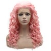 Mxangel Curly Wig Pink Synthetic Lace Front Wig Heat Resistant