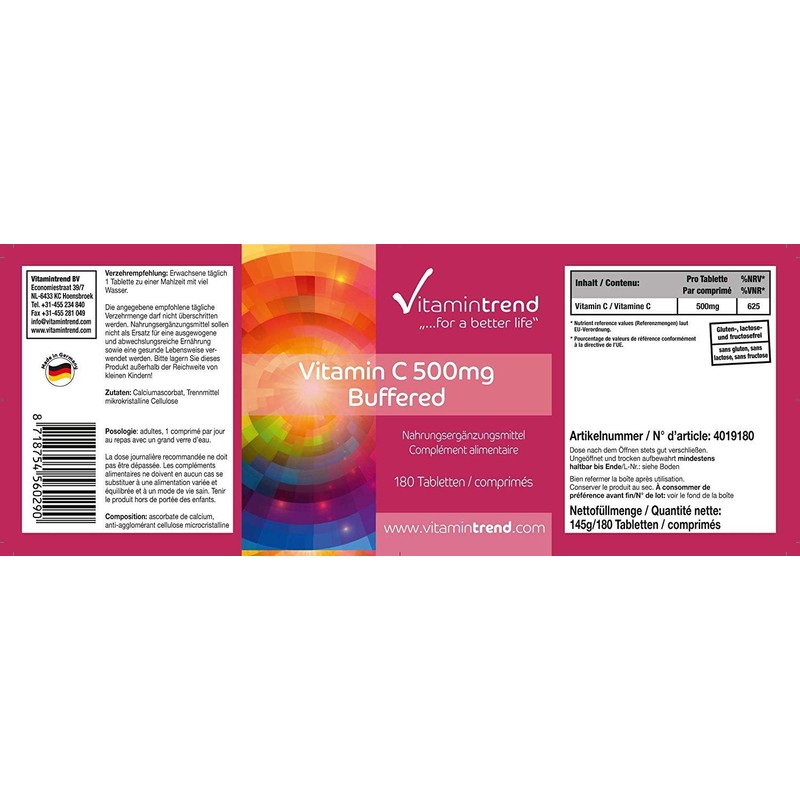 Buffered Vitamin C 500 mg - 180 Tablets - For