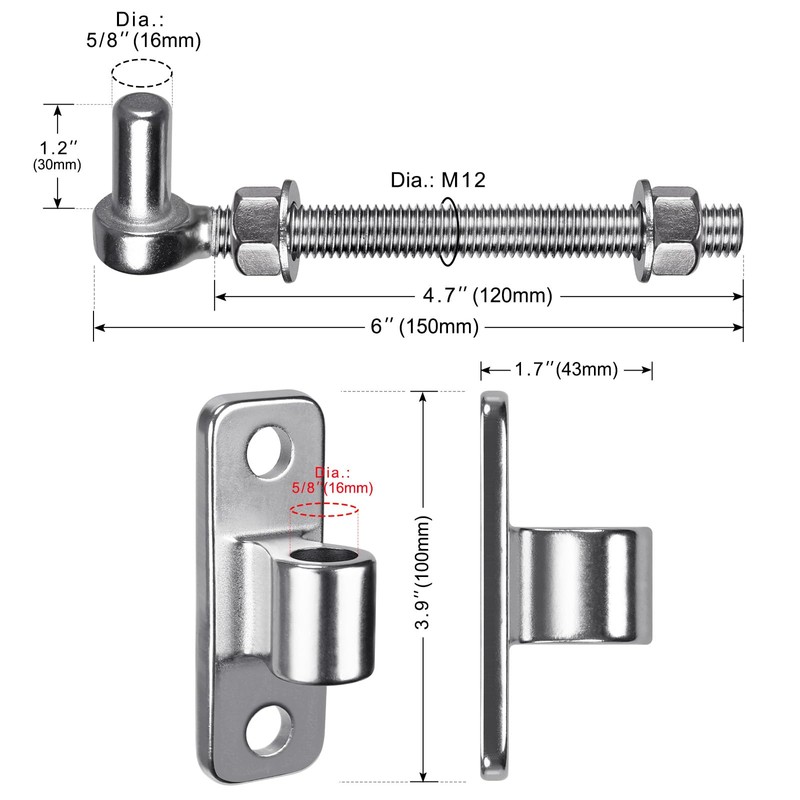 Insaga 6'' J Bolt Gate Hinge and Wall Mount Hinge