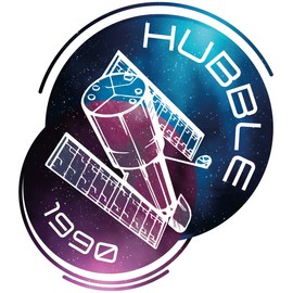 Vinyl Home Art 20" x 22" Hubble Space Telescope Multicolored Art Vinyl Wall Decoration Sticker Hubble 1990 Lettering Art Design Kids Bedroom Adhesive Wall Decal