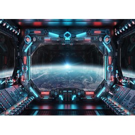 SJOLOON Spaceship Interior Backdrop Planet Earth Backdrop Exploration Science Fiction Spacecraft Photography for Studio Props Photoshoot 12688 (8x6FT)