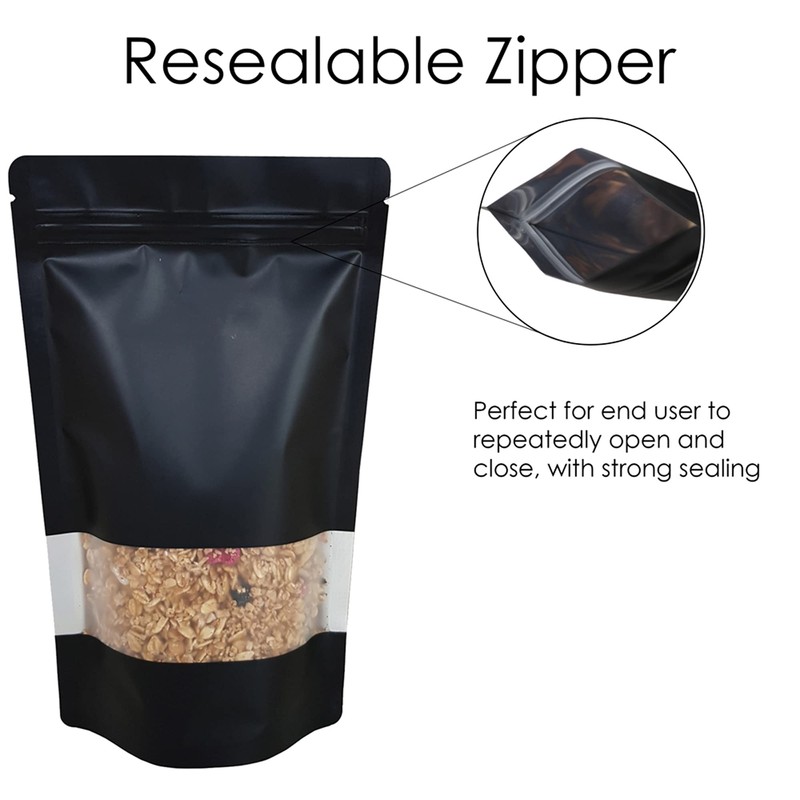 Rightpak Window Black Matt Stand Up Pouches with Resealable Zipper