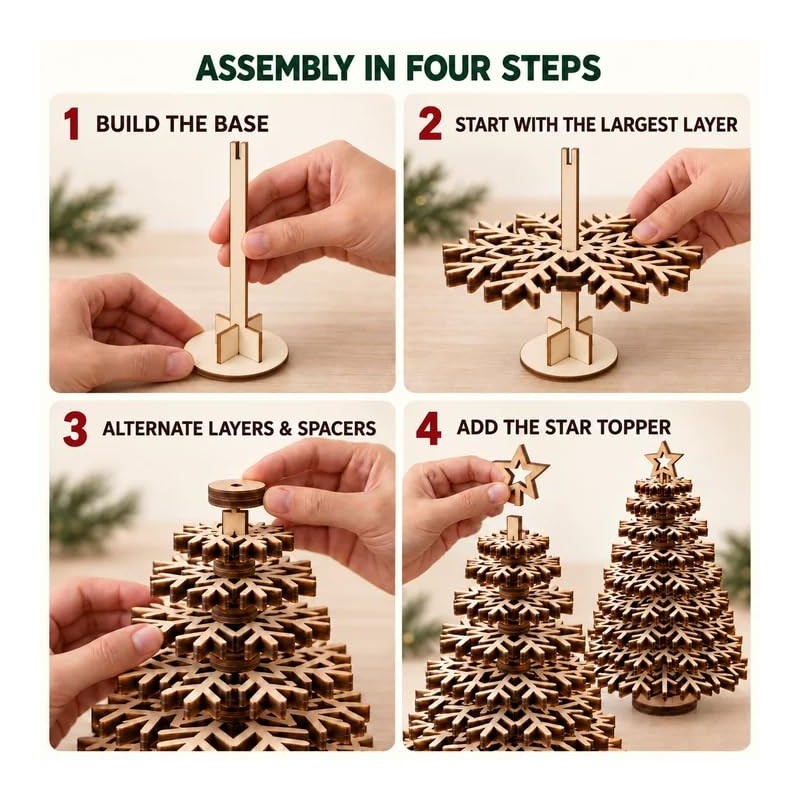 Christmas Tree, Wooden 3D Snowflake Tabletop DIY Paintable Holiday Decor