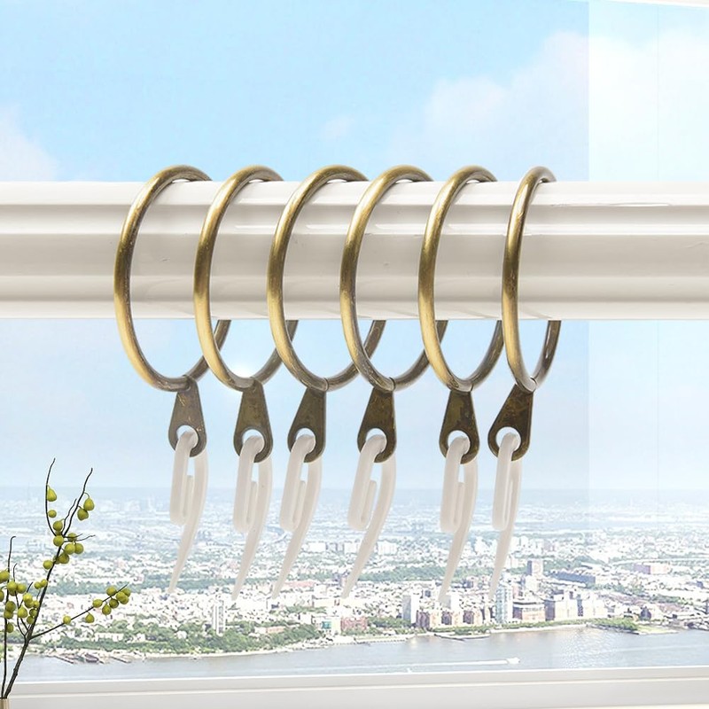 24 Pack Brass Curtain Rings and Hooks, 30mm Internal Diameter,