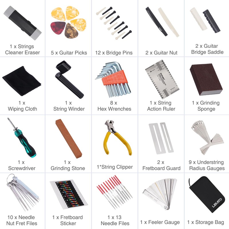72Pcs Guitar Tool Kit, Guitar Repair Kit, Guitar Setup Kit,