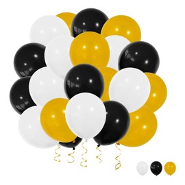 Gold Black White Confetti Balloons, 40pcs 12 Inch White Party Balloons,Natural Latex Balloons for Men Women Girls Birthday, Wedding, Bridal Shower, Graduation, Casino Theme Party Decorations