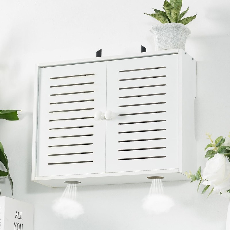 Hooyage WiFi Storage Box Wall Mount Router Shelf Wooden WiFi