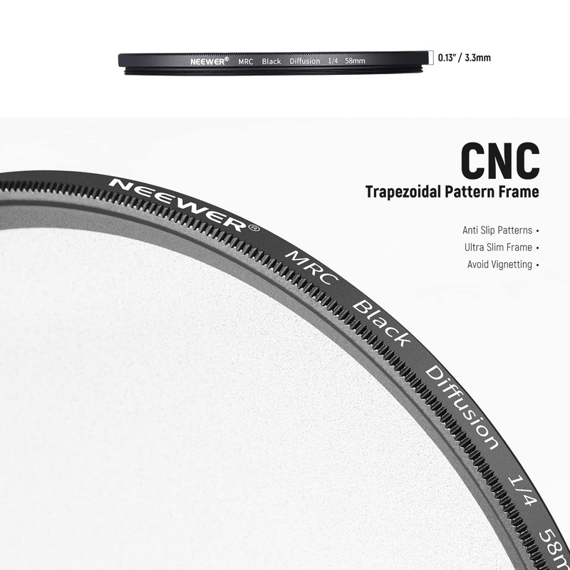 NEEWER 58 mm Black Diffusion 1/4 Filter Black Diffusion Dreamy