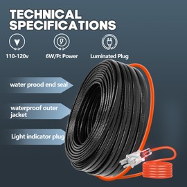 49.5FT(3FT~200FT) Heat Tape for Water Pipes, -40°F Deicing Heating Cable, Freeze Protected Water Pipe Heating Cable, Heated Water Hose, Plumbing Fixtures, 120V 5W/ft Plumbing Fixtures