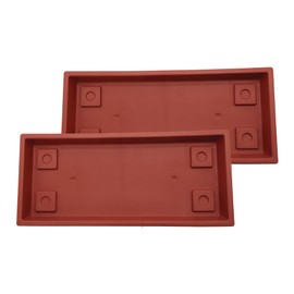 The HC Companies Venetian Rectangular Plant Tray - Lightweight Plastic Plant Saucers - Plant Drip Trays for Indoor & Outdoor Use (29.5”, Clay, Pack of 2)