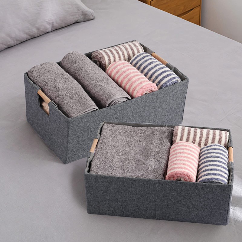 Fabric Storage Bin 3 Pack Foldable Cotton Linen Storage Basket
