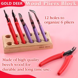 GOLD DEER Wood Pliers Block with 12 Holes Wooden Plier Organizer Hardwood Plier Racks Pliers Holder Pliers Storage Rack Jewelry Tool Organizer Jewelry Making Organizers and Storage