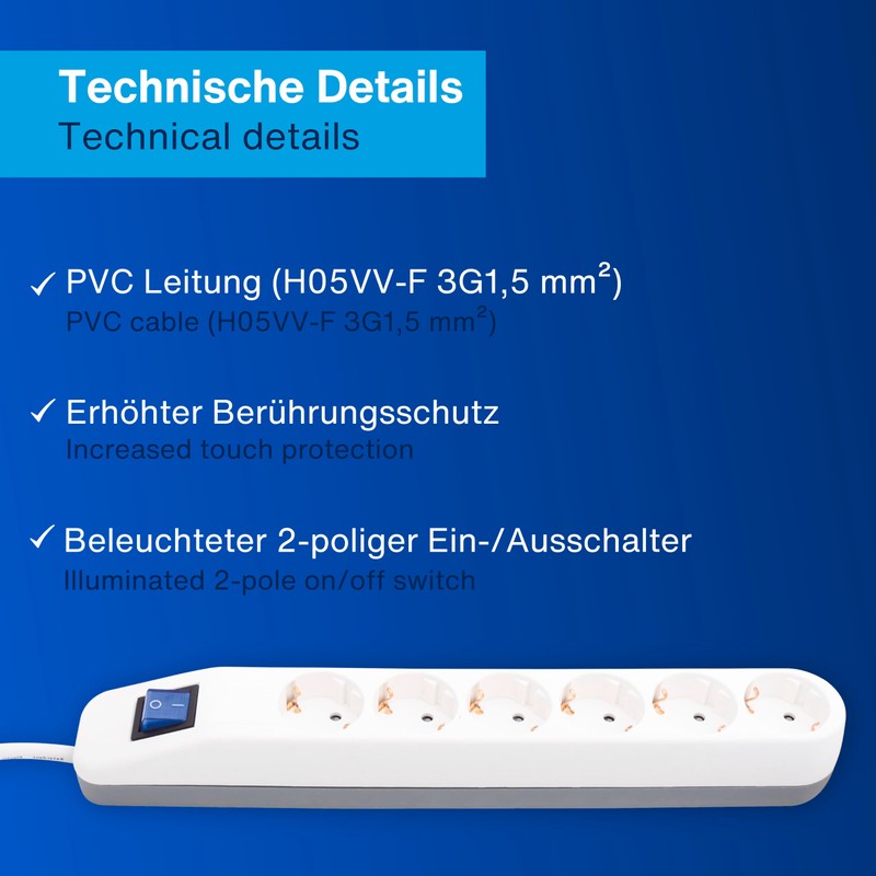 REV Power Strip ICE – Multiple Socket with 6-Way Switch,