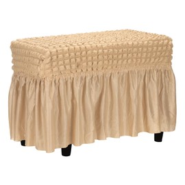 sourcing map Bubble Lattice Footstool Cover, Polyester Rectangle Footrest Slipcover with Skirt Footstool Protector for Living Room Bedroom Fit Length 60-100cm/24-39", Beige