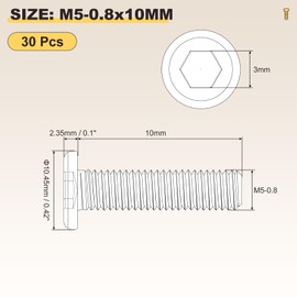 METALLIXITY Flat Head Hex Socket Cap Screws Bolts(M5-0.8x10) 30Pcs, Steel Hex Socket Furniture Bolts Screws - for Furniture Woodworking Project, Black