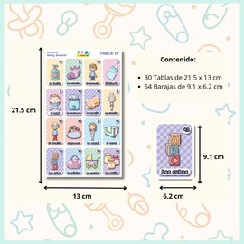 PYA CHOICE Lotería para Baby Shower - Unisex (niña o niño) – Juego Impreso para 30 Invitados – Incluye 30 Tablas y 54 Barajas – Actividad Divertida y Lista para Usar