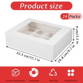 24Pcs Cupcake Boxes 13 inch, 13x10x4 in White Bakery Boxes with Window Large Half Sheet Cake Box for Cake Pastry Baking Donuts Pie Treat Packaging