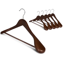 StorageWorks Extra Wide Shoulder Wooden Hangers, 6 Pack Heavy Duty Suit Hangers for Closet, Natural Wood Hangers for Coats, Jackets, Pants, Light Walnut Color