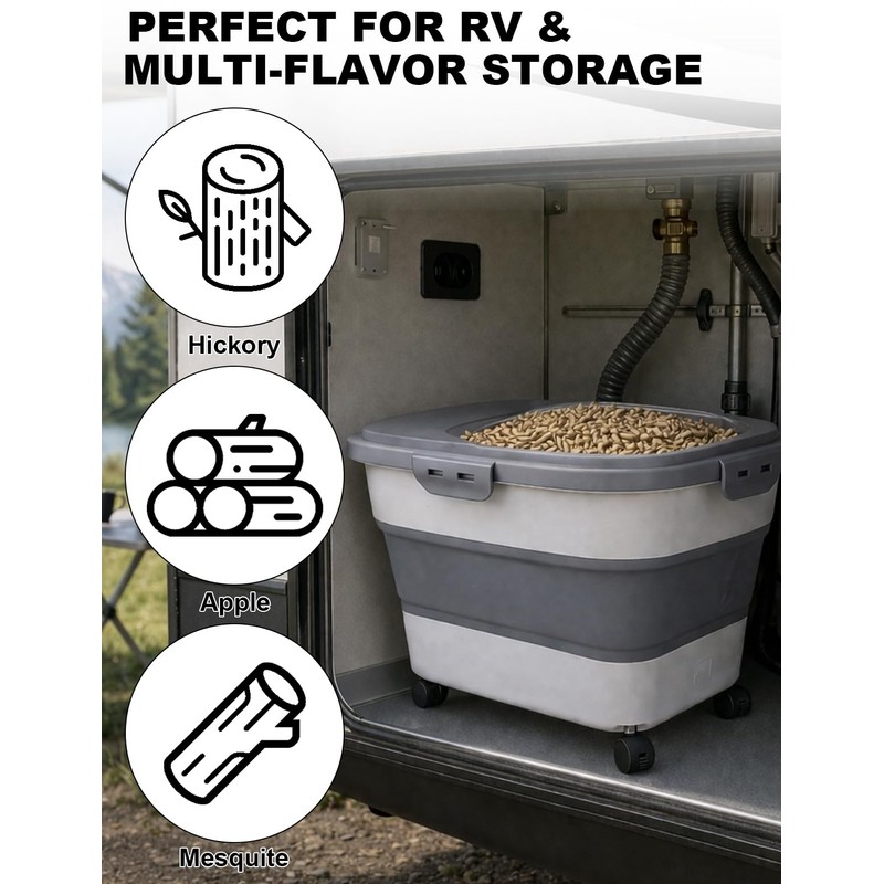 Collapsible Wood Pellet Storage Containers 25 Lbs with Rolling Casters