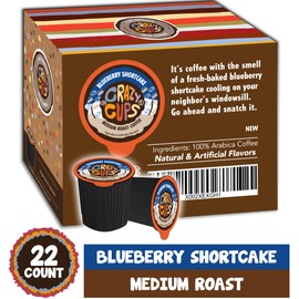Crazy Cup Blueberry Coffee Pods, Single Serve Blueberry Shortcake Hot or Iced Coffee Cups For Keurig K Cups Machines, Recyclable Flavored Coffee Blueberry Pods, 22 Count