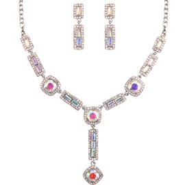 QYJ Elegant Austrian Crystal Pendant Necklace Drop Earrings Set for Women Bridal Wedding Prom Costume Jewelry Sets for Brides Bridesmaid (AB Crystal-Platinum Plated)