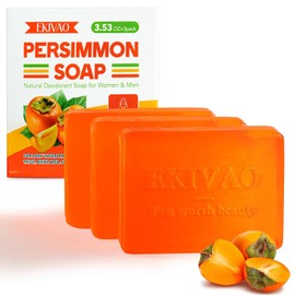 Paquete de 3 barras de jabón de caqui natural para controlar el olor corporal, desodorante orgánico para el cuerpo, jabón de barra de caqui para personas mayores, jabón de baño para eliminar