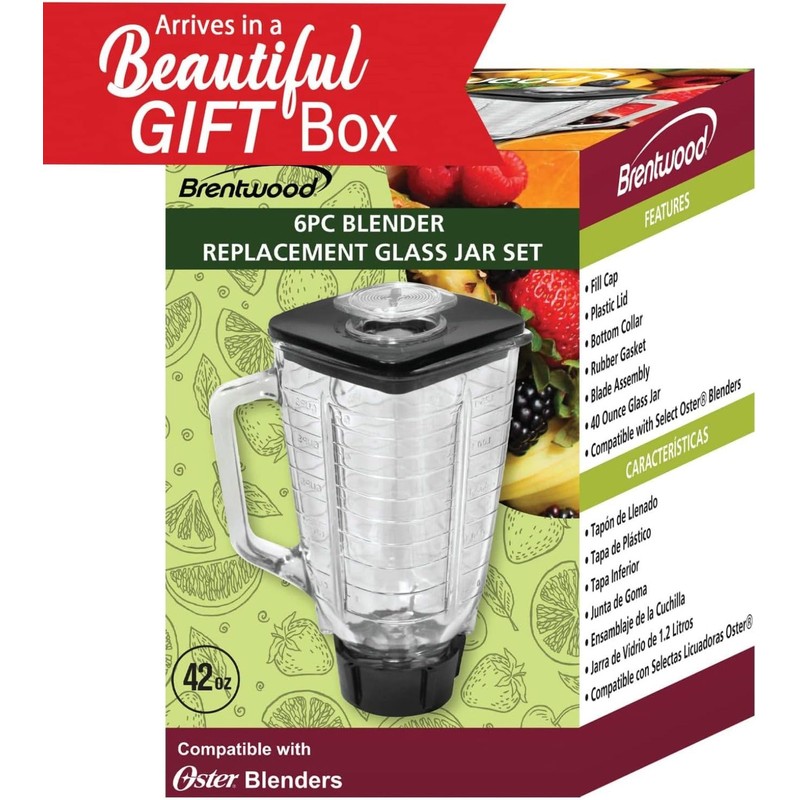 Brentwood P-OST722 Replacement Glass Jar Set, Oster Blender Compatible, 0.33