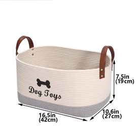 Geyecete X-Large Cotton Rope Dog Basket with Leather handle Blanket Storage Basket Decorative Clothes Hamper Basket | Extra Large Baskets for Blankets or Laundry-Beige/Gray
