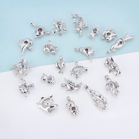 LGSY 10Pcs Random Animals Cage Pendants for Pearl Jewelry Making Silver Plated, Design Pearl Cage Pendants for Women