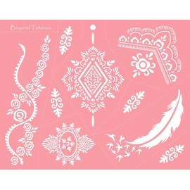 Flowers and Feather Tattoo Stencil Template for Finger, Hand and Body Painting MS-03