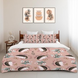 Cute Hedgehog Bedding Set Hedgehog Duvet Cover for Kids Adults Twin Full Queen King Size Comforter for All Season Hedgehog Quilt Cover Decorative Soft Bedding Set with 2 Pillowcases