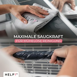 H E L P Y® Cleaning Cloths [Set of 4] - Streak-Free Window Cleaning Cloths - Lint-Free Cleaning - Microfibre Cloths for Kitchen, Bathroom, Car & Windows - Light/Dark Grey - 40 x 60 cm
