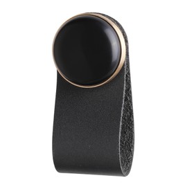 Rockcloud Pack of 2 Round Obsidian Drawer Knobs with Black Leather, Polished Circle Pulls Handle for Cupboards Cabinet Dressers Bathroom Home Office Decoration