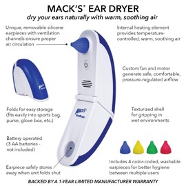 Mack's Ear Dryer - Soothing Electronic Warm Air Ear Dryer for Swimming, Showering, Water Sports, Surfing, Scuba and Hearing Aid Use