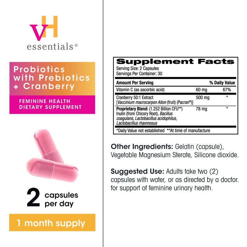 vH Essentials Probiotics for Women with Prebiotics, Cranberry & Vitamin