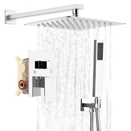 10 Inch Shower System, Wall Mounted Chrome Shower Heads, Rain Shower Head with Handheld Spray Combo, High Pressure Showerhead Shower Faucet Set with 60" Hose