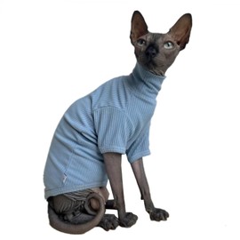 Sphynx Hairless Cats Shirt Cotton Cat Turtleneck Sweater Pullover Kitten T-Shirts with Sleeves Cat Pajamas Jumpsuit for Sphynx Cornish Rex, Devon Rex, Peterbald (Small (Pack of 1), Sky Blue)