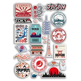 A4 Sticker Sheet Japan Vinyl Stickers - Japanese Landmarks City Beach Flag Map Holiday Suitcase Luggage Scrapbook Culture Travel #78887