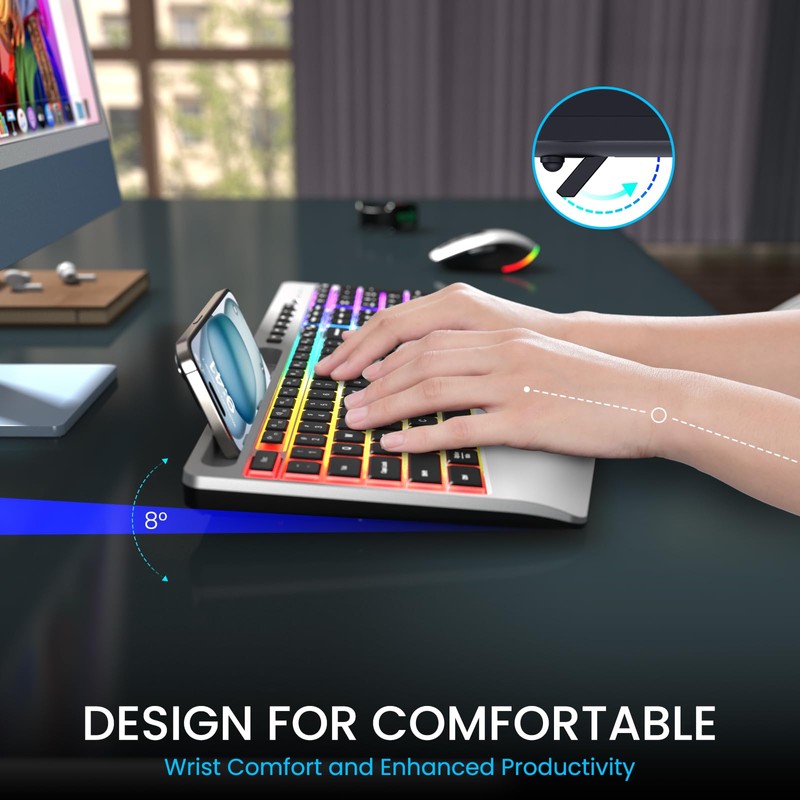 Silver Wireless Keyboard and Mouse Combo - Dual System RGB