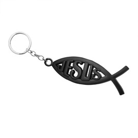 OnlyYou.X Jesus Keychain with Key Ring Jesus Fish Key Chain Tag For Keys Backpacks and Luggage Metal Black