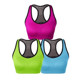 Match Racerback Sports Bras for Women – Padded Seamless Strappy Workout Tops for Yoga Gym Runing Fitness Sports Bras (1 Pack of 3(Green-Plum-Blue), Large)