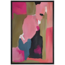 MUDECOR Framed Canvas Print Wall Art Dark Pink Paint Stroke Landscape Abstract Shapes Illustrations Minimalism Decorative Relax/Zen Colorful Nordic for Living Room, Bedroom, Office - 16"x24" Black