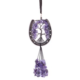 mookaitedecor Hanging Ornament Tree of Life Horseshoe Decoration Crystal Stone for Home Window Decoration Amethyst Stone