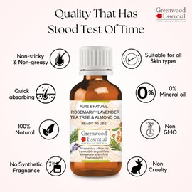 Greenwood Essential Rosemary Lavender Tea Tree and Almond Oil, Ancient Recipe for Healthy Hair and Scalp Massage Pure and Natural 50ml (1.69oz)