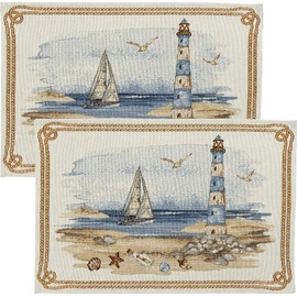 Sander Lighthouse Tapestry Placemat 32 x 48 cm Blue / Natural Pack of 2