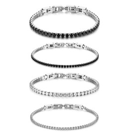 JewelryWe Women's Bracelet / Anklet, Stainless Steel, Cubic Zirconia, Tennis Bracelet / Anklet, Removable Partner Bracelet, Friendship Bracelet, Couple Bangle, Black and White, Stainless Steel