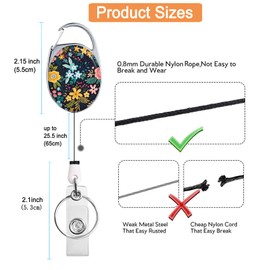 Badge Reel Retractable Badge Holder with Retractable Keychain for Keys Cute Name Nurse Decorative Badge Reels with Belt Clip on ID Card Holders (Beautiful Flowers)
